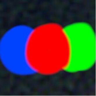 Three over-lapping circles. From left to right, they are blue, red, and green.