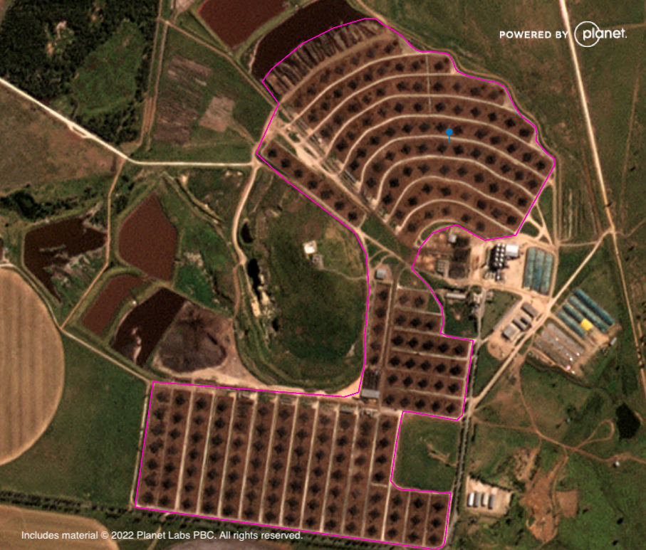 a concentrated animal feedlot, as seen in a satellite image
